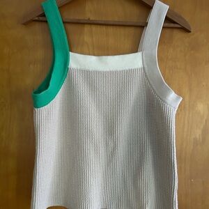 Cream Knit Square-Neck Tank Top with Green Accent Degen